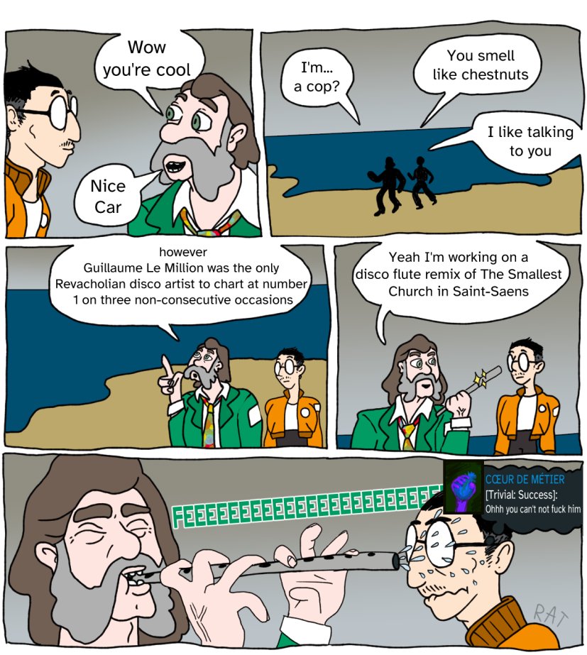 A Disco Elysium themed comic in the style of Niel Cicierega's Ariel Needs Legs