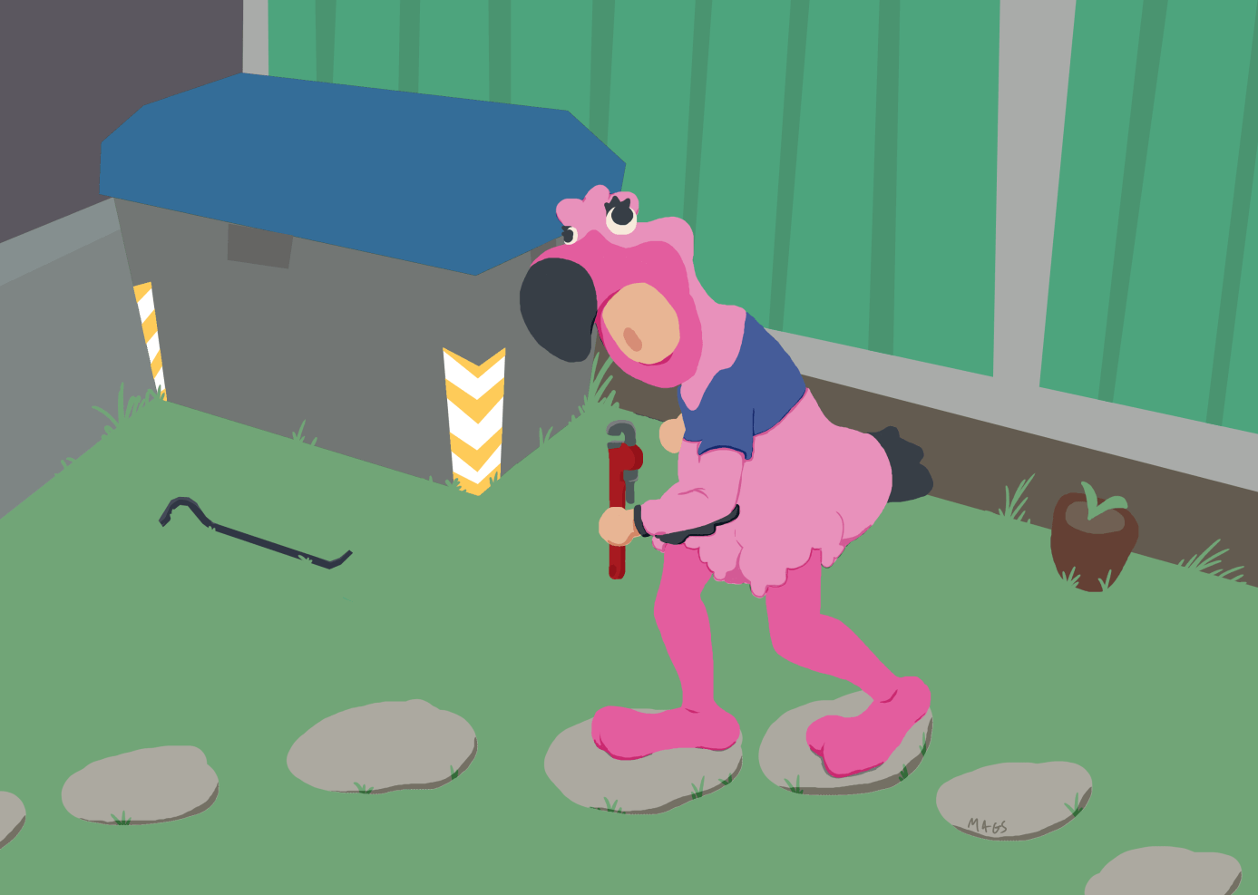 Agent 47 in the style of Untitled Goose Game